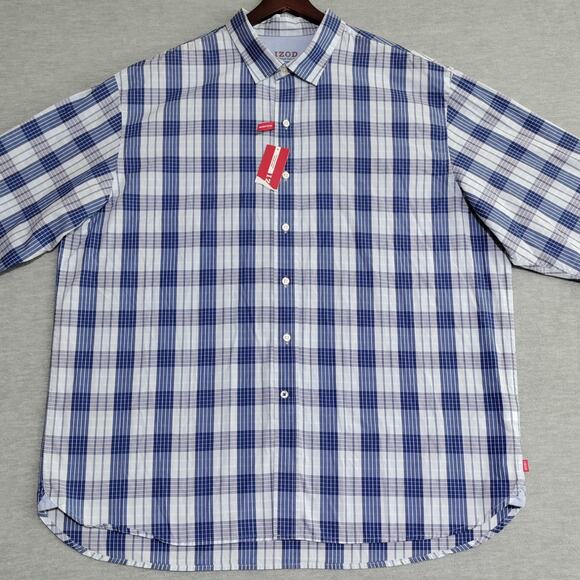 IZOD Light Weight Poplin Mens Shirt Size 2XL Blue Plaid Cotton Casual Preppy NWT - Picture 5 of 16